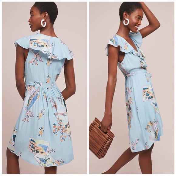 Anthropologie Dresses & Skirts - Anthro Maeve Rosalia Blue Wrap Dress Sz 10
